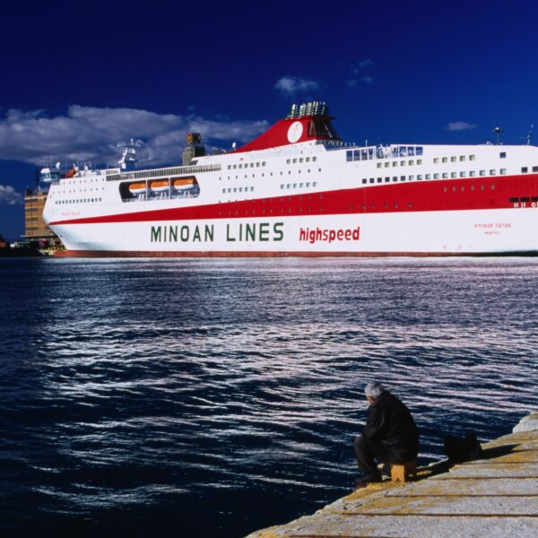 A passenger ferry pulls in to Piraeus, the gateway to Athens and the capital of modern Greece.