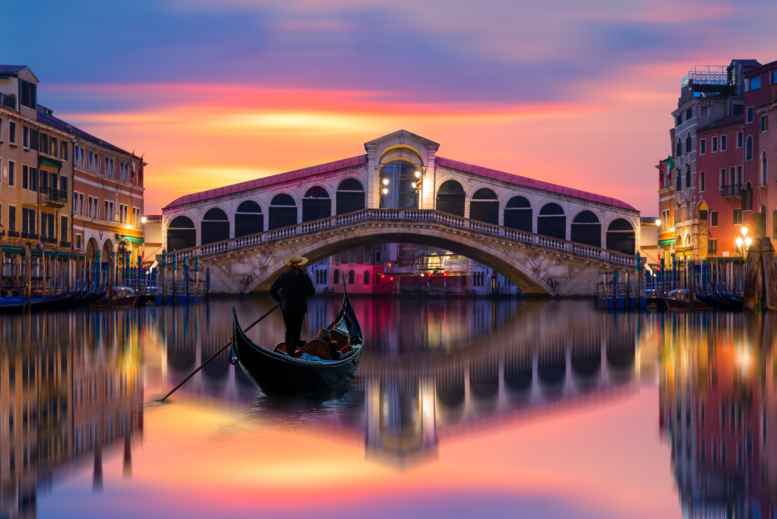 Gondola near Rialto Bridge in Venice, Italy